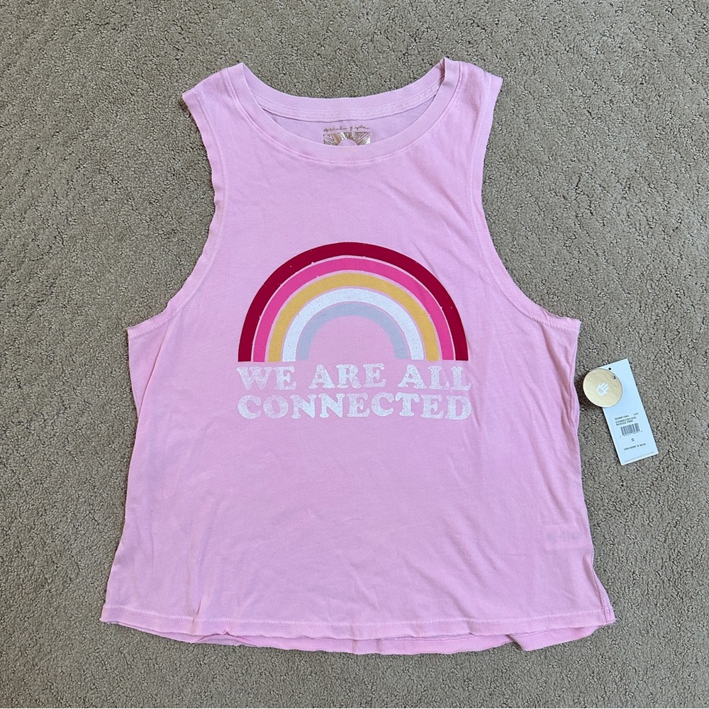 NWT Spiritual Gangster Pink Rainbow “We Are All Connected” Muscle Tee Sz S